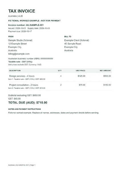 Actual PDF example: Australian invoice with GST