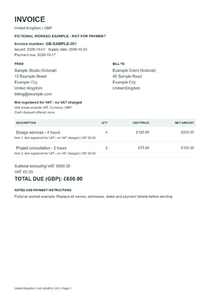 Actual PDF example: UK invoice without VAT
