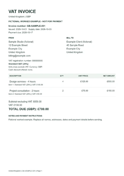 Actual PDF example: UK invoice with VAT